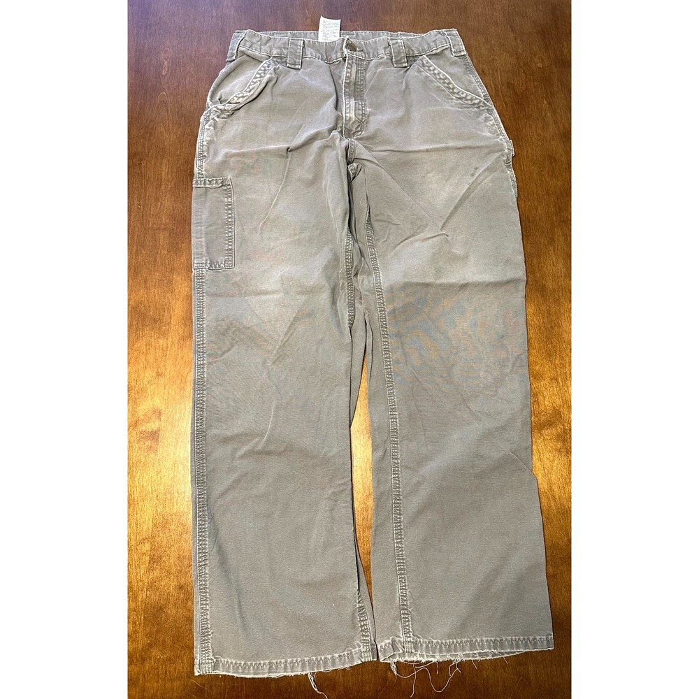 Carhartt Loose Fit Canvas Utility Work Pants Mens 34x32 Gray Cotton Straight Leg
